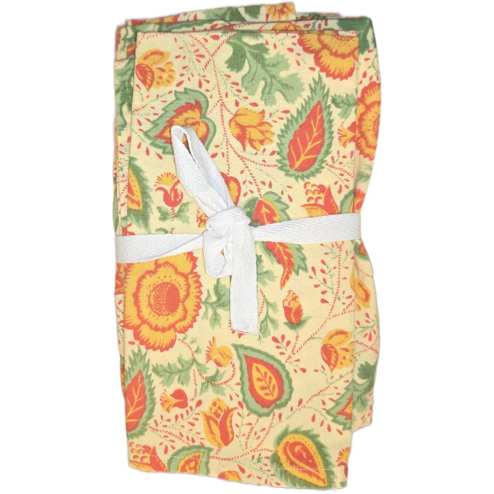 Floral Paisley Cloth Napkins Set 4 Orange Green‎ Yellow Boho Dining Table Linens